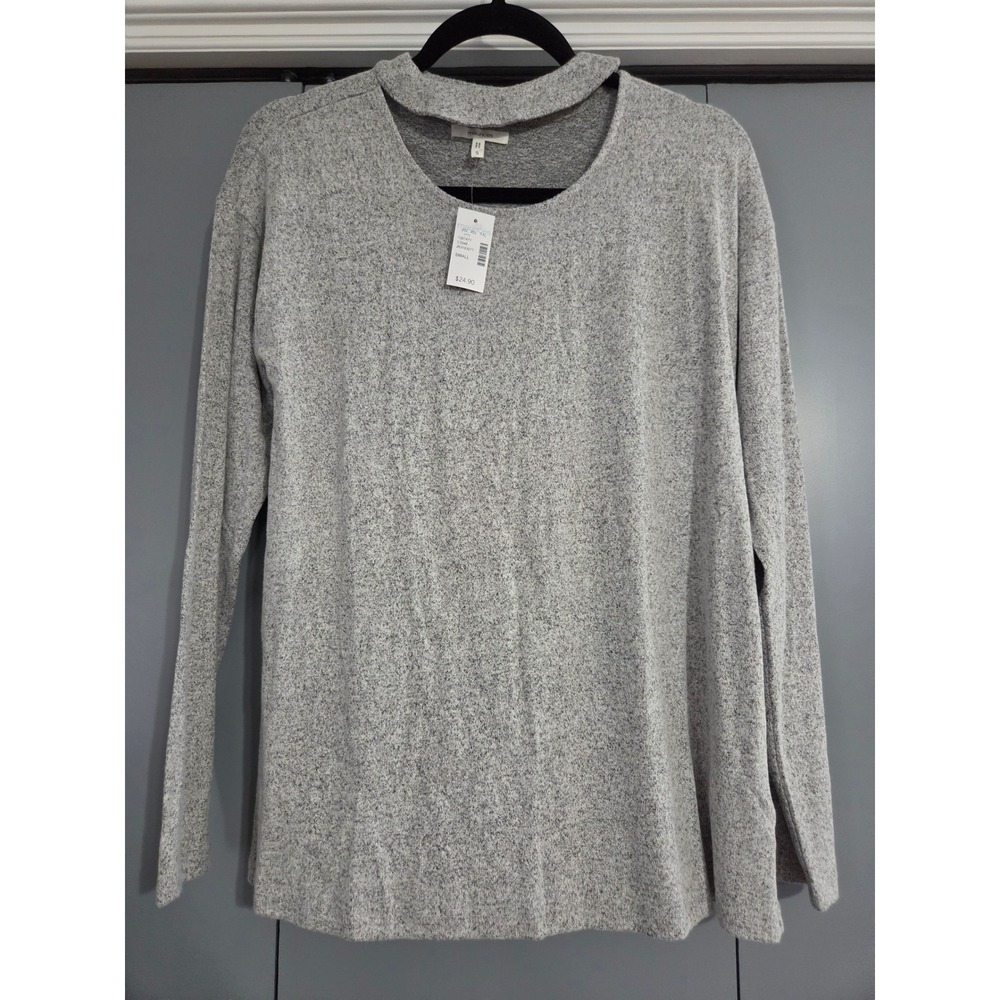 NWT Maurices Cutout Choker Neck Top Small Gray Heathered Long Sleeve Knit